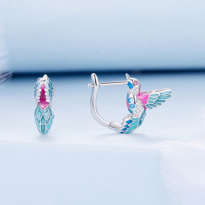 Kolczyki ze srebra - Kolorowy ptak zimorodek