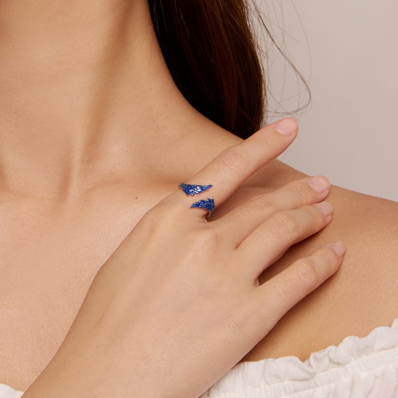 Pierścionek regulowany ze srebra - Niebieskie skrzydła