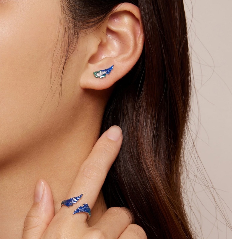 Pierścionek regulowany ze srebra - Niebieskie skrzydła