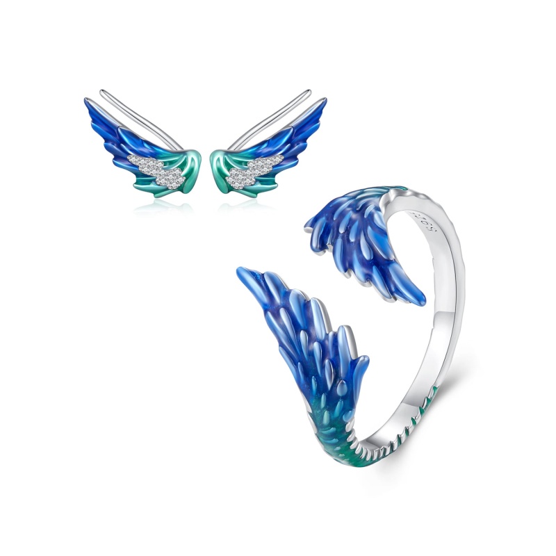 Pierścionek regulowany ze srebra - Niebieskie skrzydła