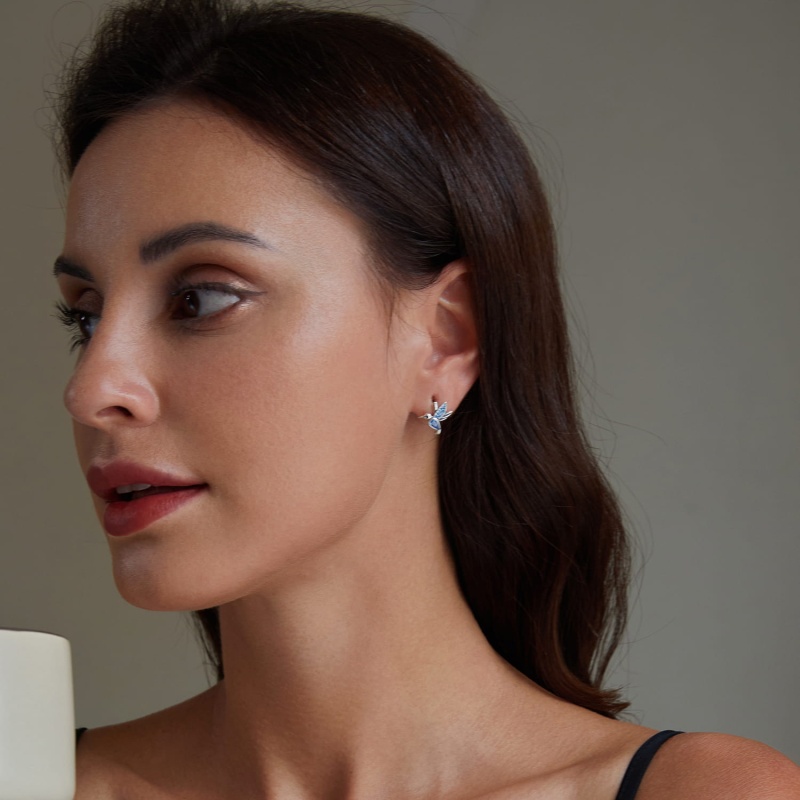 Kolczyki ze srebra - Błękitne ptaki zimorodki w locie