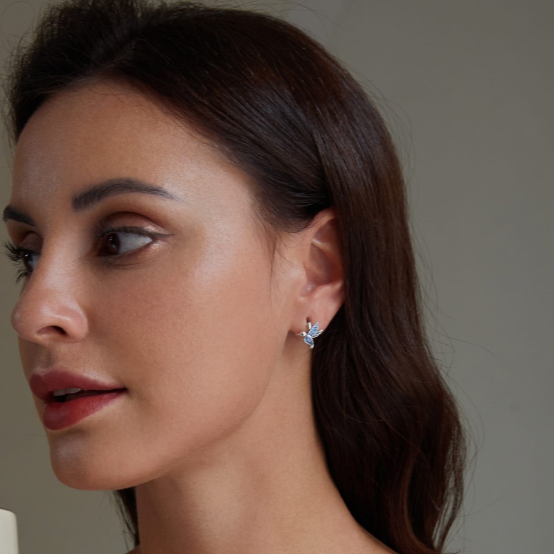 Kolczyki ze srebra - Błękitne ptaki zimorodki w locie