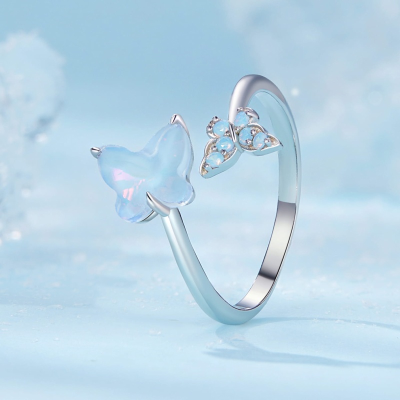 Pierścionek regulowany ze srebra - Błękitne motyle