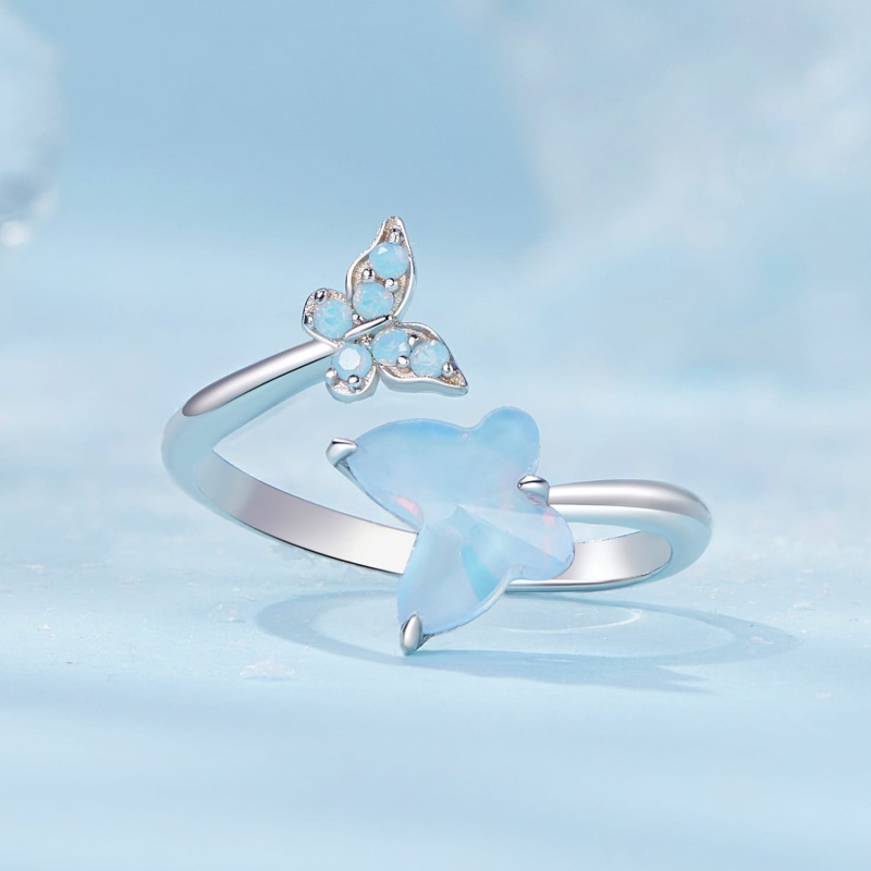 Pierścionek regulowany ze srebra - Błękitne motyle