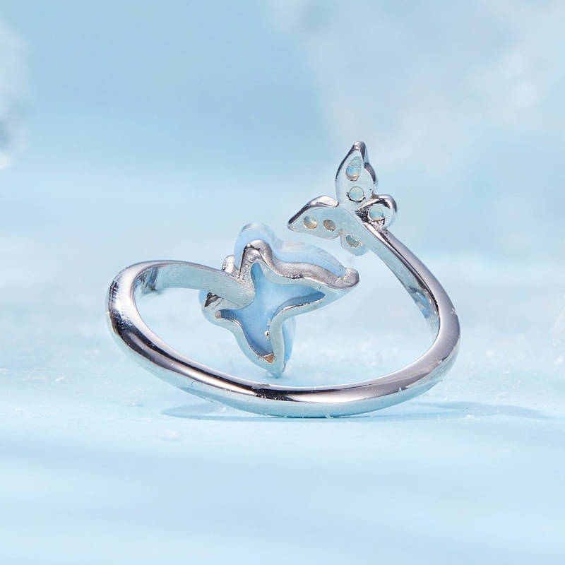 Pierścionek regulowany ze srebra - Błękitne motyle