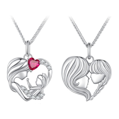 Naszyjnik ze srebra - Mama i córka z różową cyrkonią