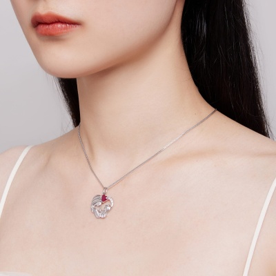 Naszyjnik ze srebra - Mama i córka z różową cyrkonią