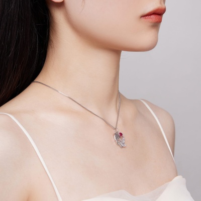 Naszyjnik ze srebra - Mama i córka z różową cyrkonią