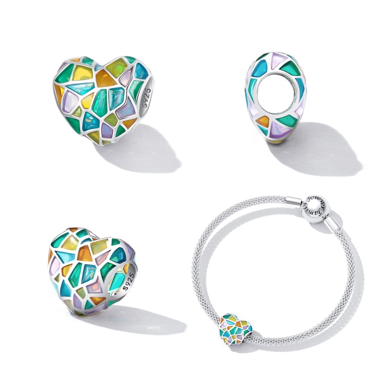 Zawieszka charms ze srebra - Kolorowe serce witraż