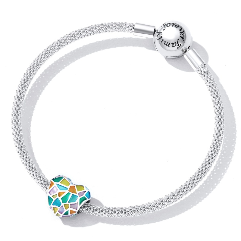 Zawieszka charms ze srebra - Kolorowe serce witraż