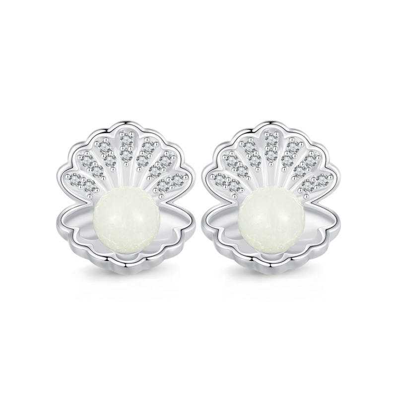 Kolczyki ze srebra świecące w ciemności - Perły w muszli