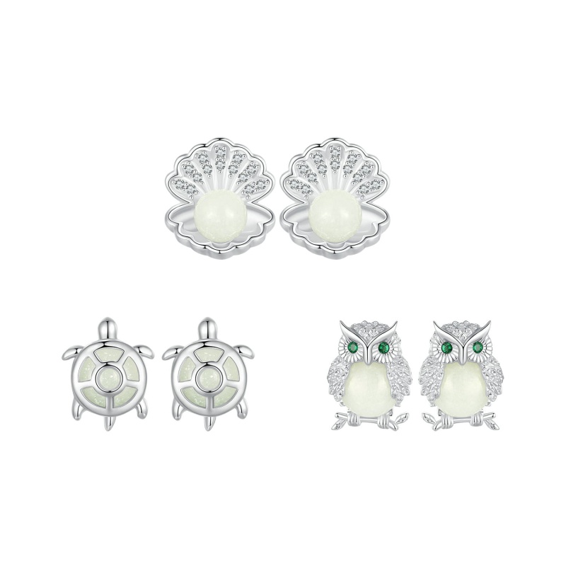 Kolczyki ze srebra świecące w ciemności - Perły w muszli