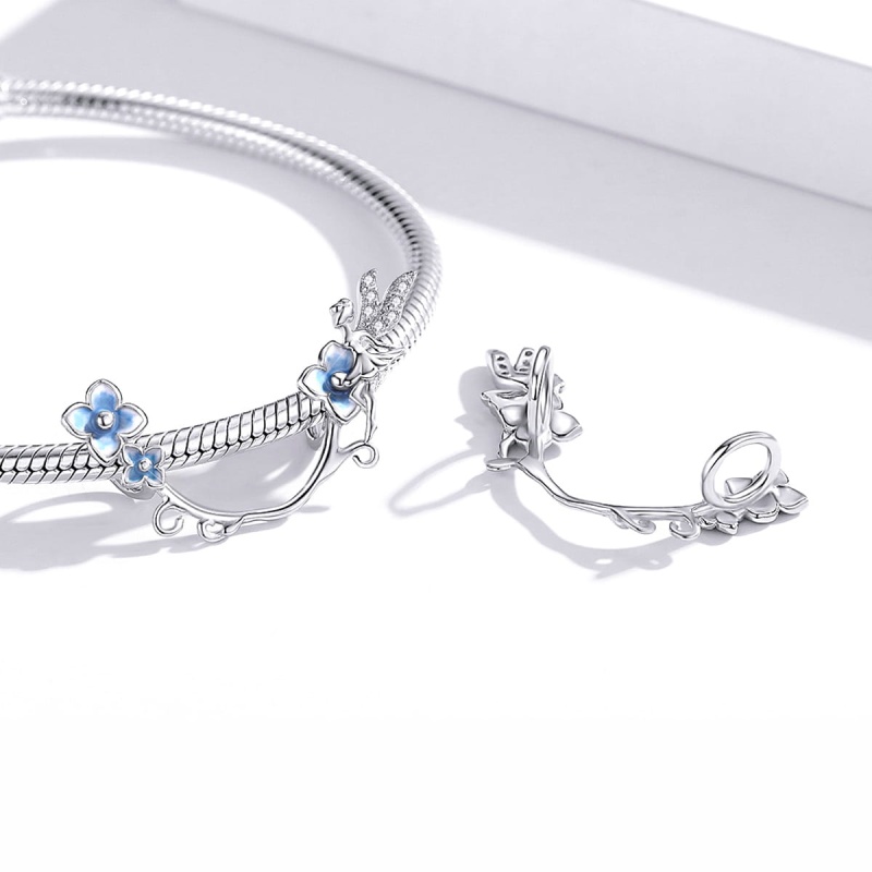 Zawieszka charms ze srebra - Wróżka i fiołki