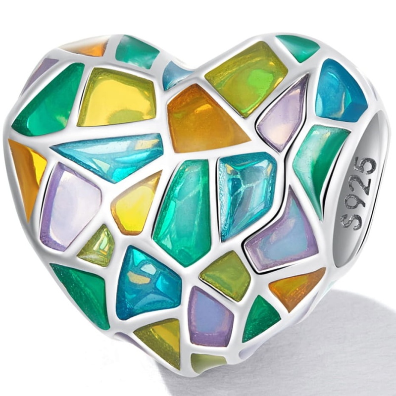 Zawieszka charms ze srebra - Kolorowe serce witraż