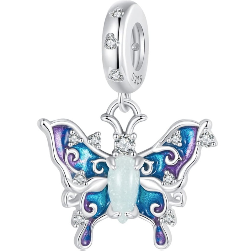 Zawieszka charms ze srebra świecąca w ciemności - Fioletowo-niebieski motyl