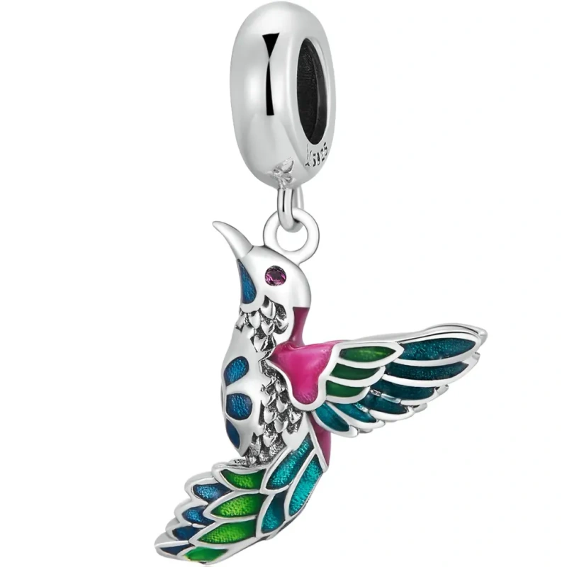 Zawieszka charms ze srebra -  Kolorowy ptak zimorodek