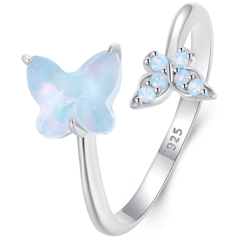 Pierścionek regulowany ze srebra - Błękitne motyle