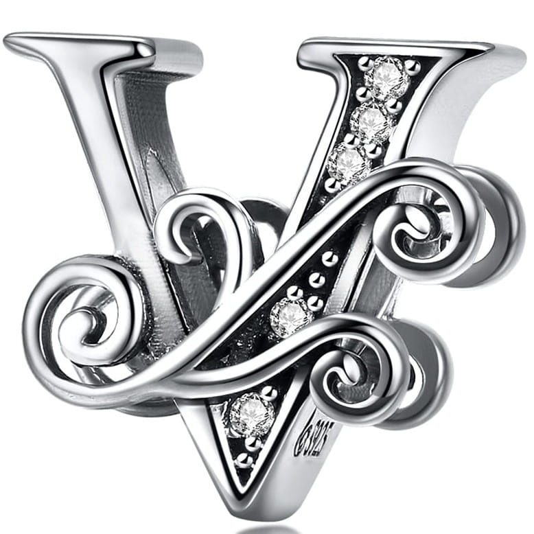 Zawieszka charms ze srebra - Litera V