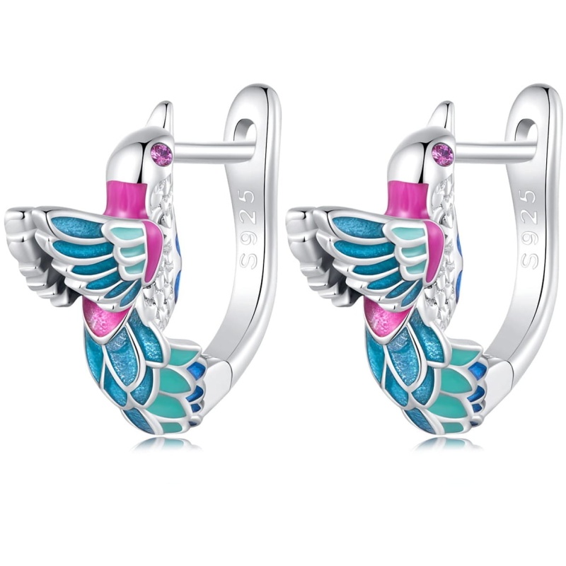 Kolczyki ze srebra - Kolorowy ptak zimorodek