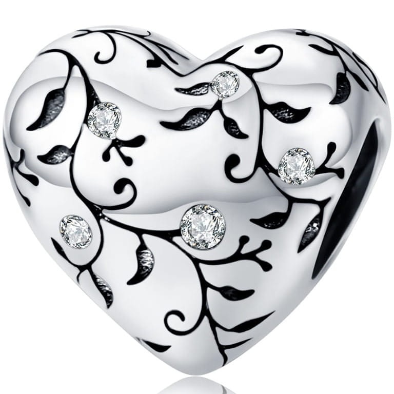 Zawieszka charms ze srebra - Kwitnące serce srebrne