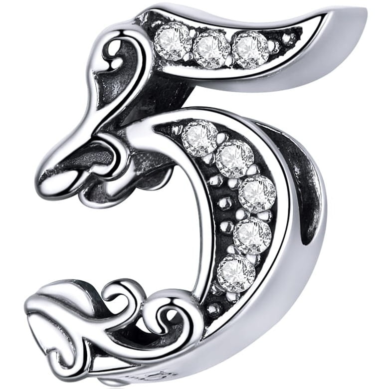 Zawieszka charms ze srebra - Cyfra pięć (5)