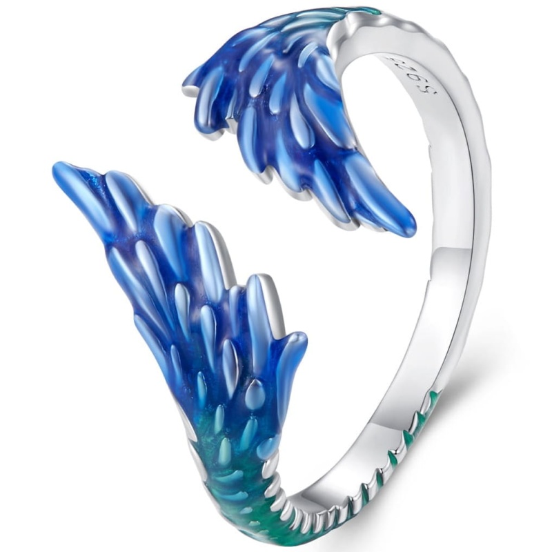 Pierścionek regulowany ze srebra - Niebieskie skrzydła
