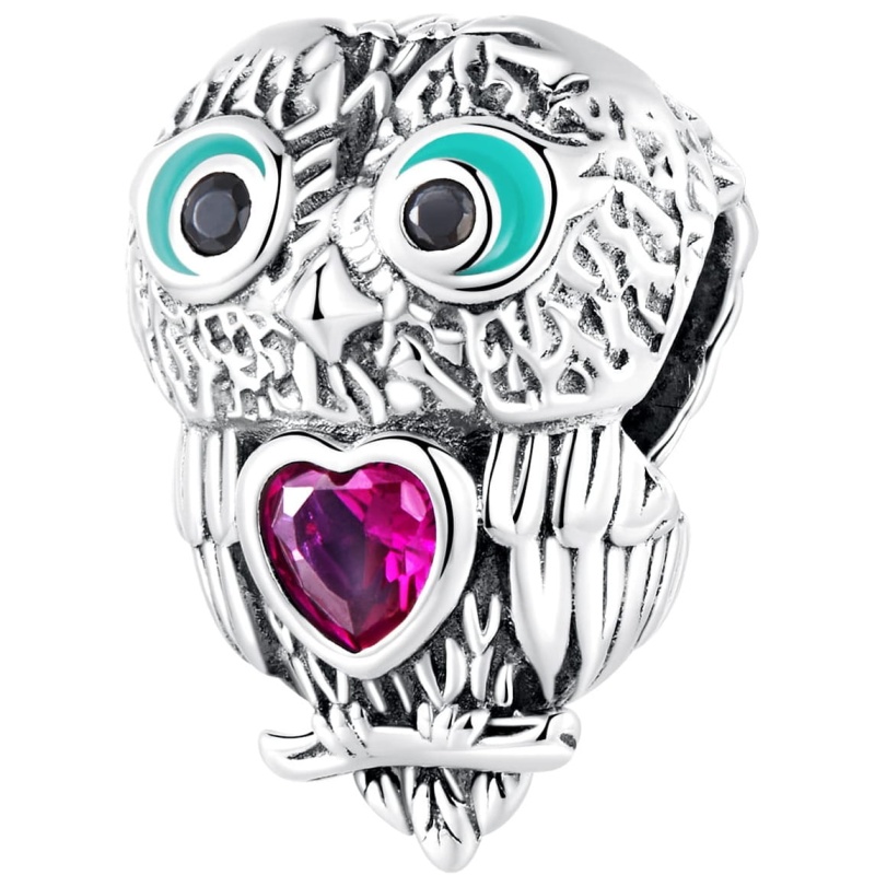 Zawieszka charms ze srebra - Sowa z sercem