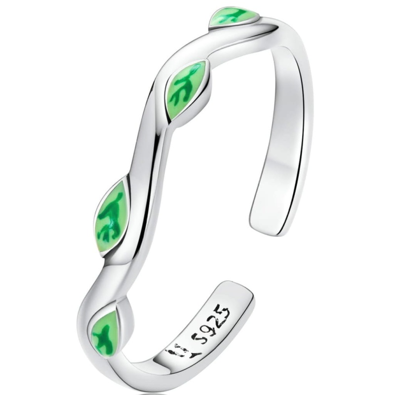 Pierścionek regulowany ze srebra - Zielone listki