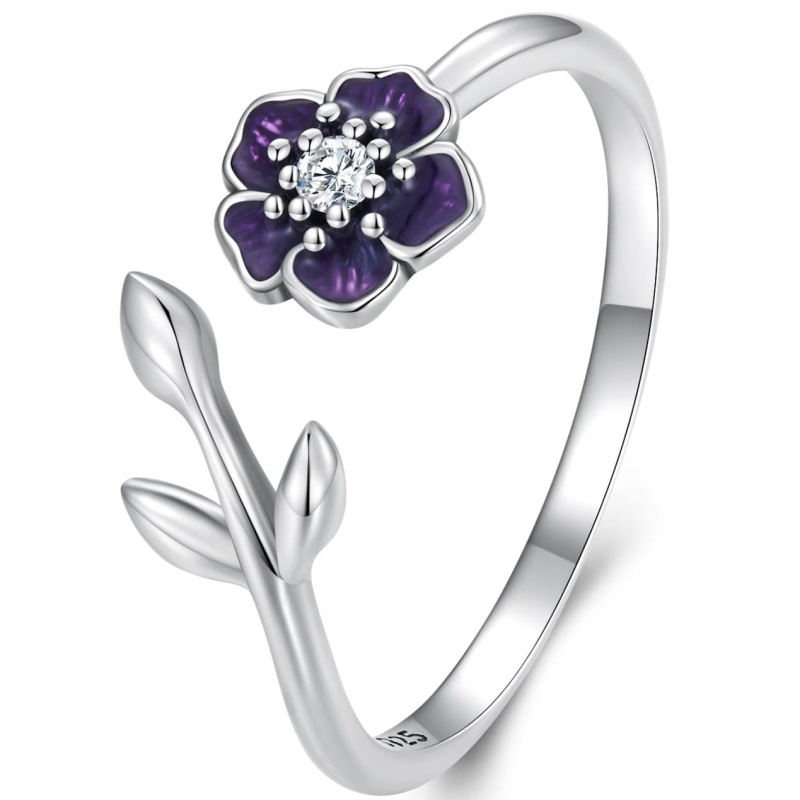 Pierścionek regulowany ze srebra - Delikatny fiołek
