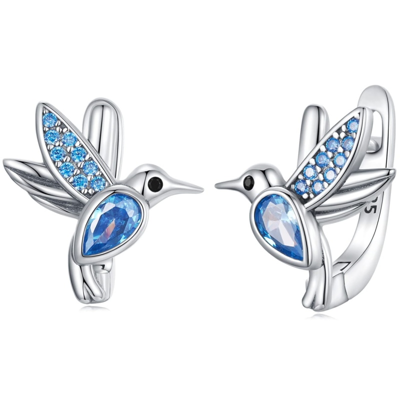 Kolczyki ze srebra - Błękitne ptaki zimorodki w locie