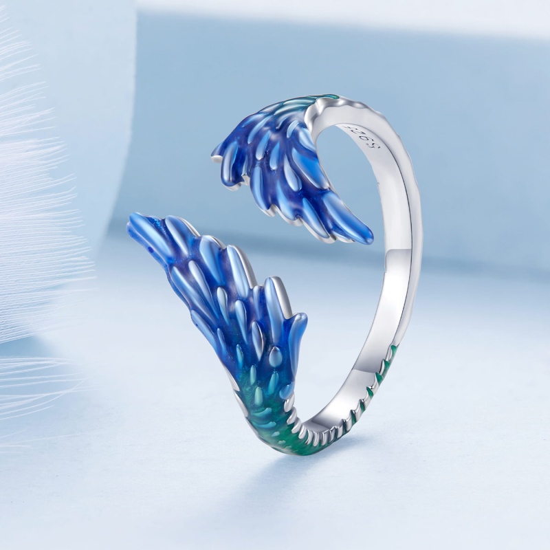 Pierścionek regulowany ze srebra - Niebieskie skrzydła